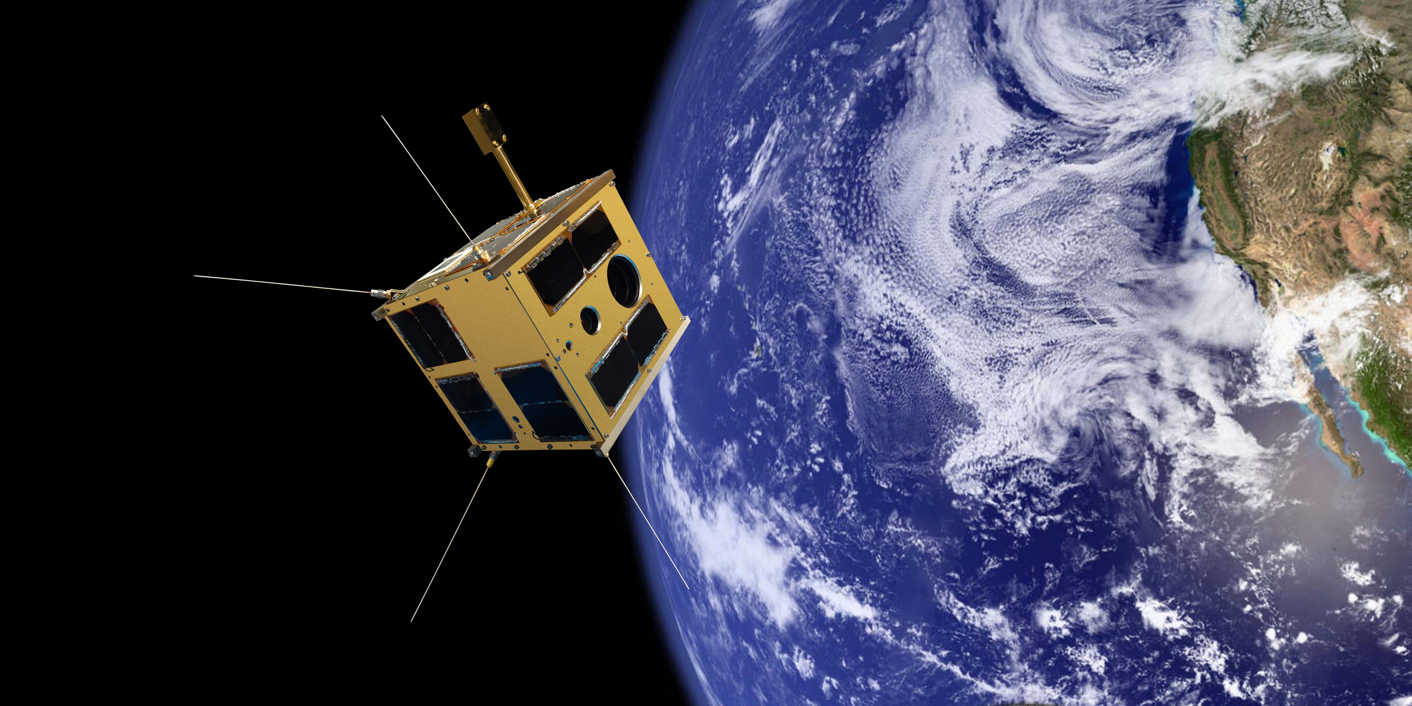 Fotomontage eines Satelliten vor der Erdkugel